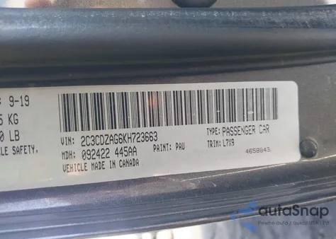 2019 Dodge Challenger Sxt из США, поврежденный, VIN 2C3CDZAG6KH723663